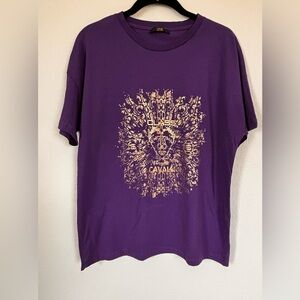 Cavalli Class T-Shirt Men's Sz M Purple with Golden Print